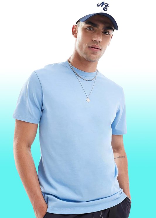VLAM Sky Blue Regular Fit Solid Tshirt