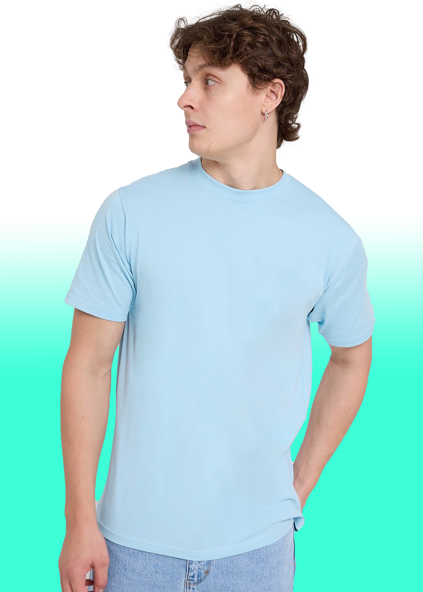 VLAM Sky Blue Regular Fit Solid Tshirt
