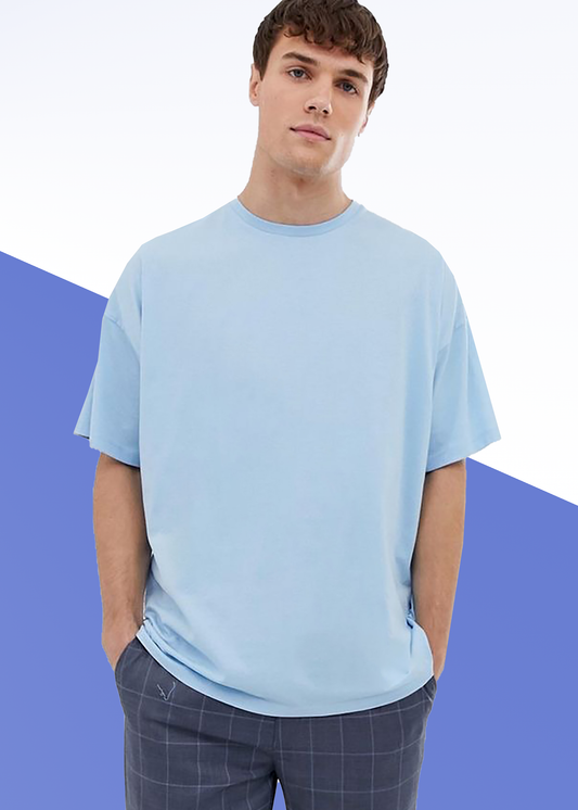 VLAM Sky Blue Solid Oversized Tshirt