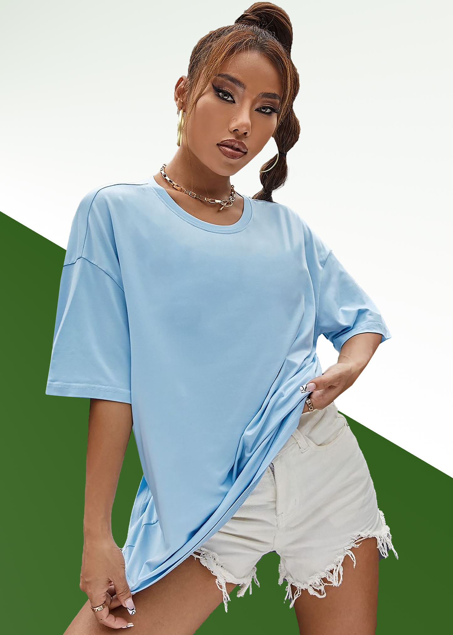 VLAM Sky Blue Solid Oversized Tshirt