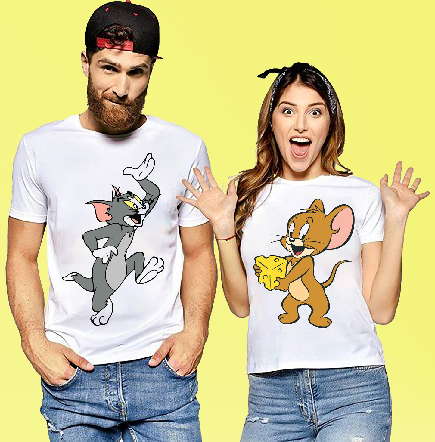 VLAM Funny Tom and Jerry Cartoon Couple Tshirt (Pack Of 2)