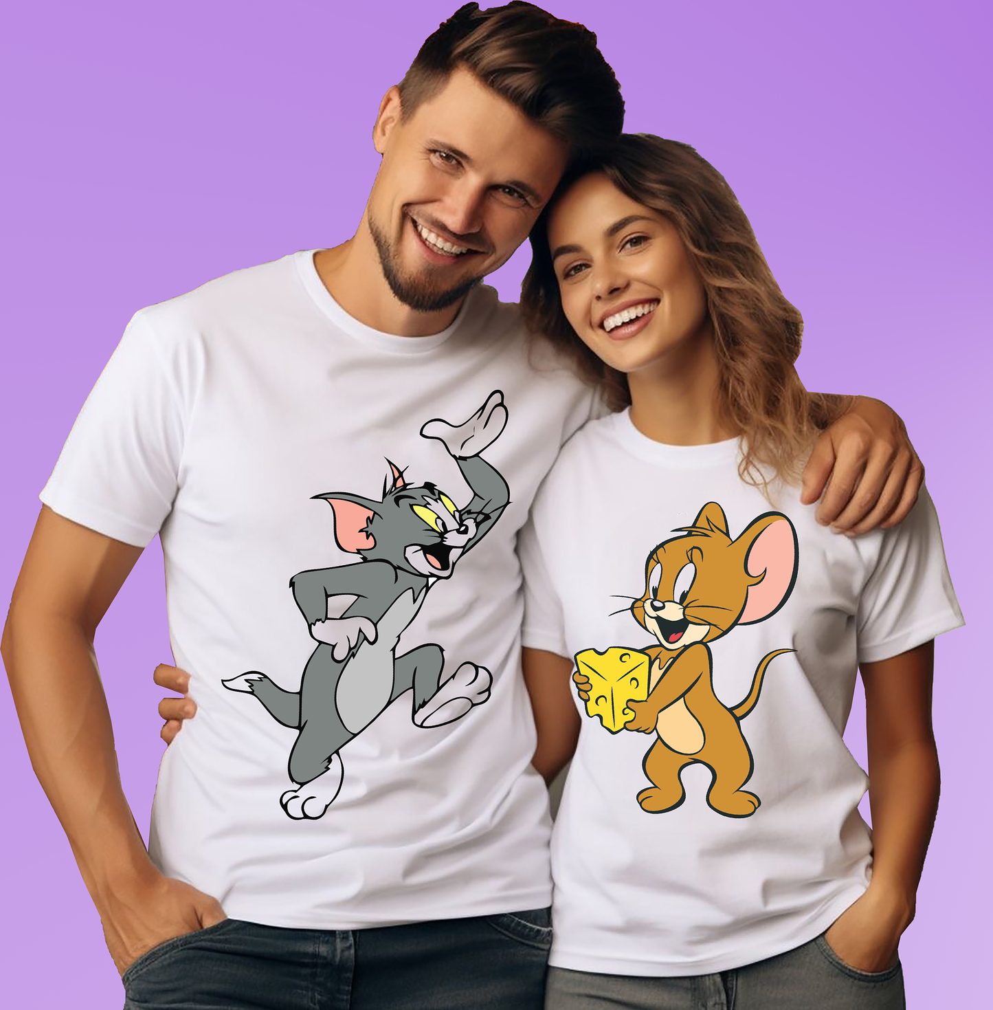 VLAM Funny Tom and Jerry Cartoon Couple Tshirt (Pack Of 2)