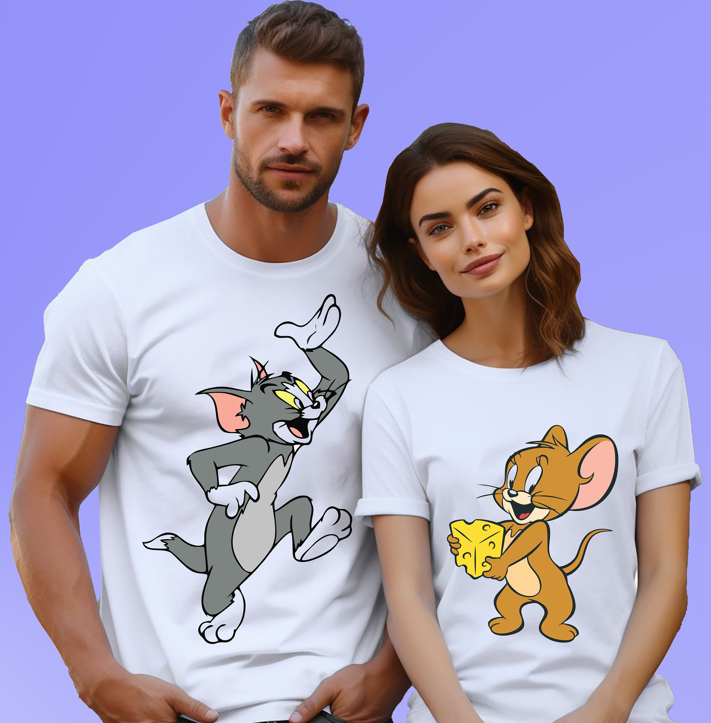 VLAM Funny Tom and Jerry Cartoon Couple Tshirt (Pack Of 2)