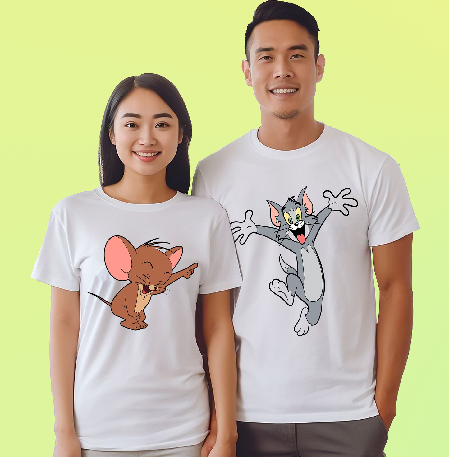 VLAM Happy Tom and Jerry Cartoon Couple Tshirt (Pack Of 2)