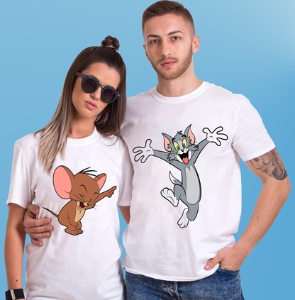 VLAM Happy Tom and Jerry Cartoon Couple Tshirt (Pack Of 2)