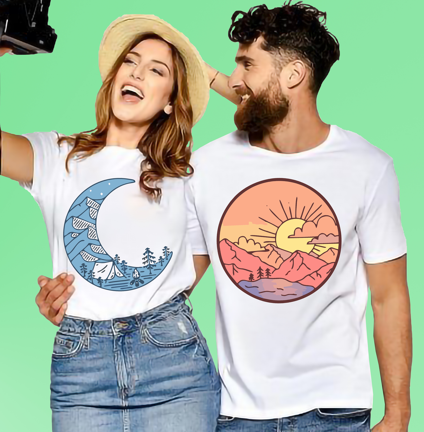 VLAM Sun Moon Graphic Print Couple Tshirt (Pack Of 2)