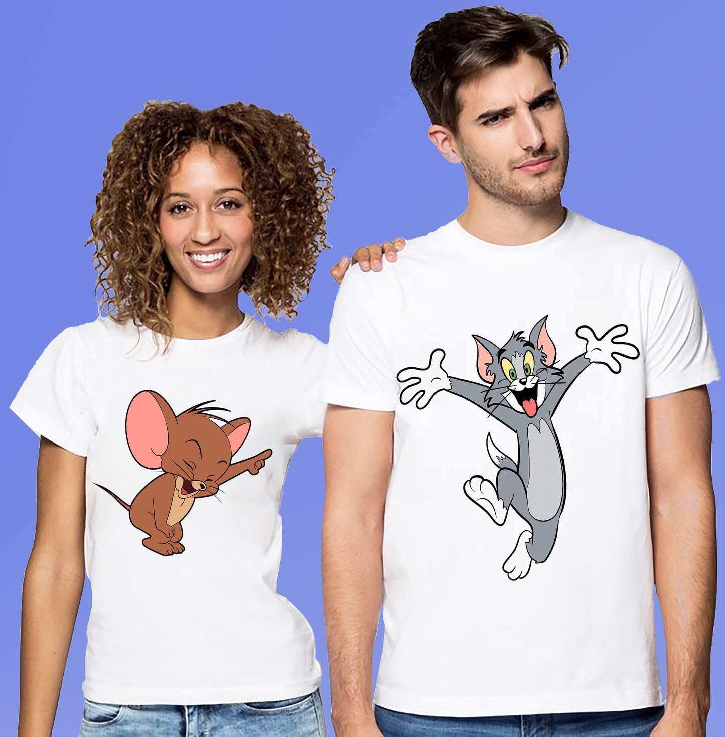 VLAM Happy Tom and Jerry Cartoon Couple Tshirt (Pack Of 2)