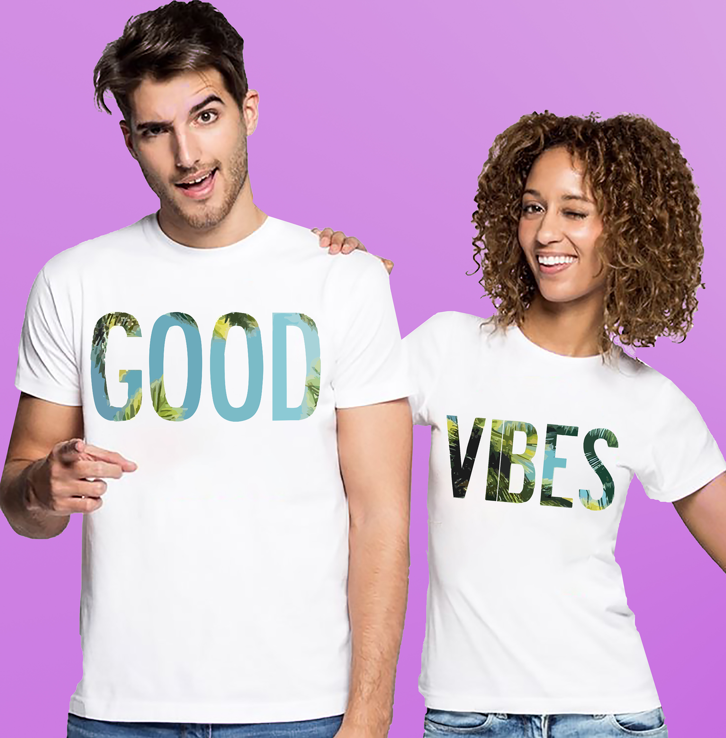 VLAM Good Vibes Couple T-shirt (Pack Of 2)