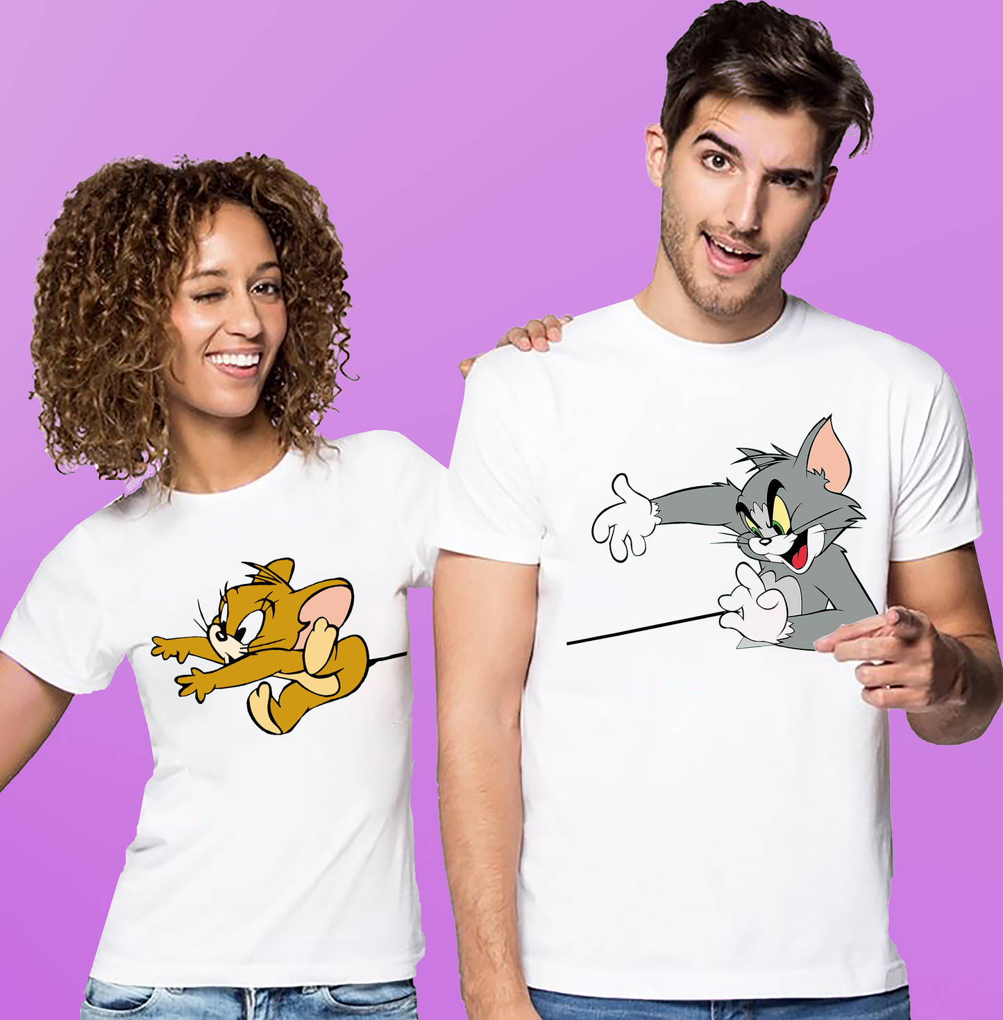 VLAM Tom and Jerry Cartoon Couple Tshirt (Pack Of 2)