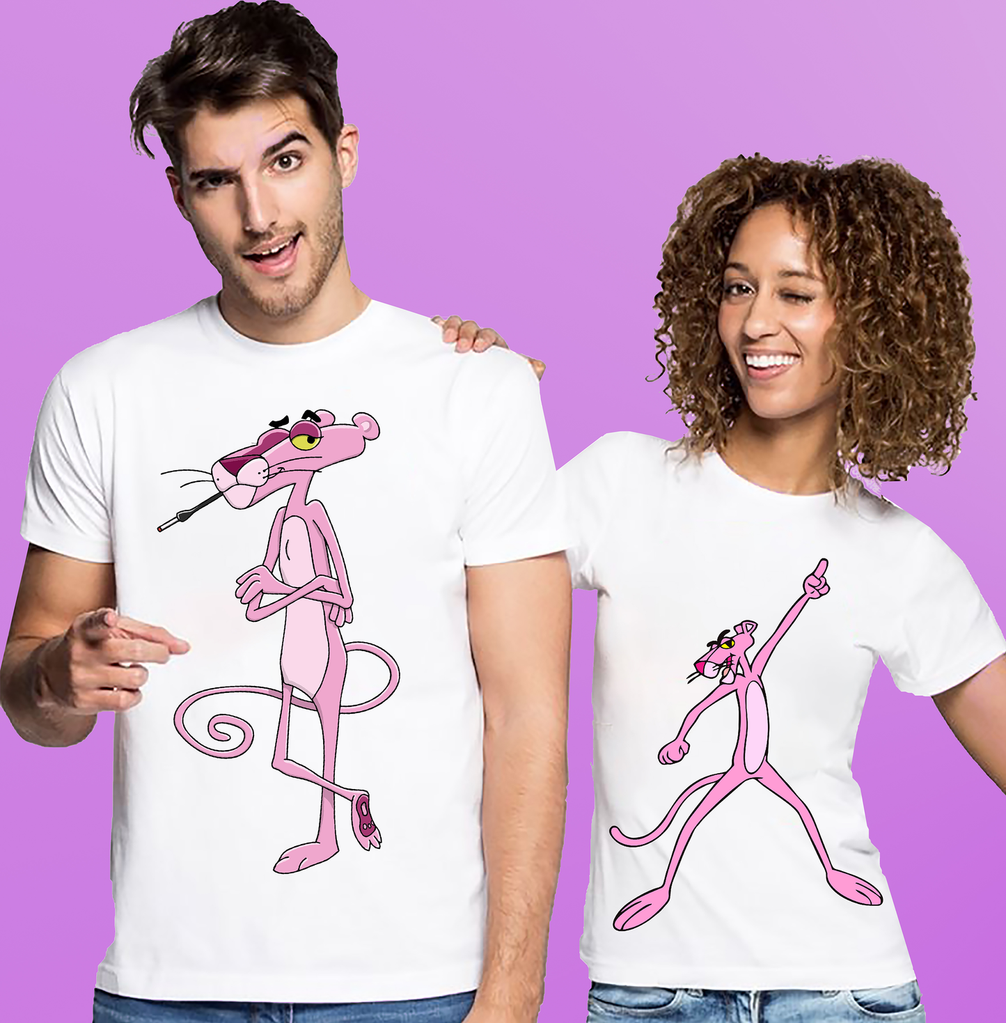 VLAM Pink Cartoon Couple Tshirt (Pack Of 2)