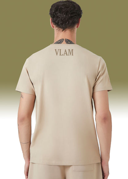 VLAM Regular Fit Beige Solid Tshirt