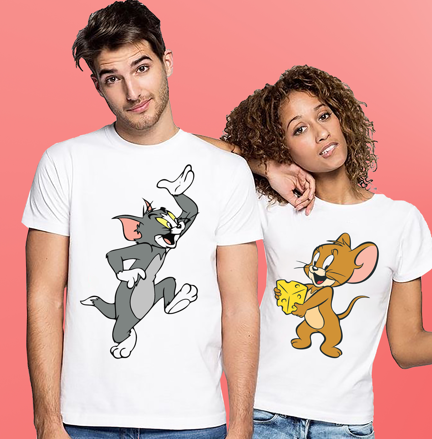 VLAM Funny Tom and Jerry Cartoon Couple Tshirt (Pack Of 2)