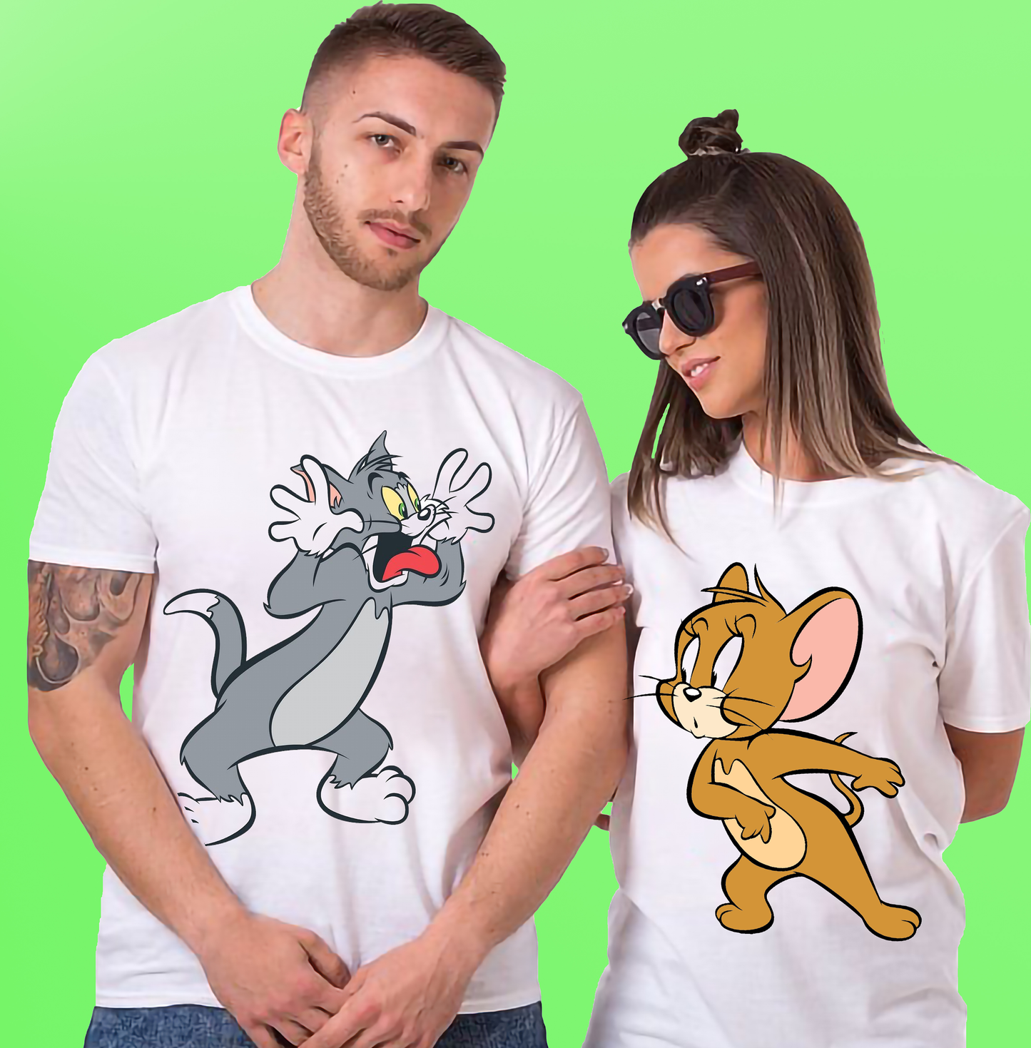 VLAM Tom and Jerry Cartoon Print Couple Tshirt (Pack Of 2)