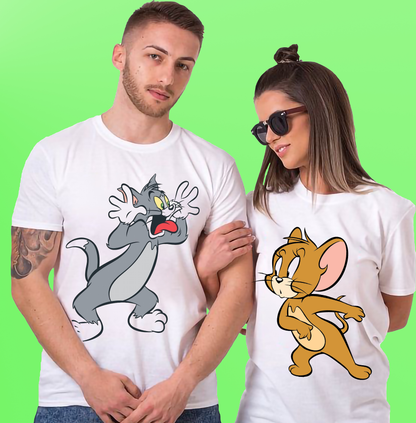 VLAM Tom and Jerry Cartoon Print Couple Tshirt (Pack Of 2)