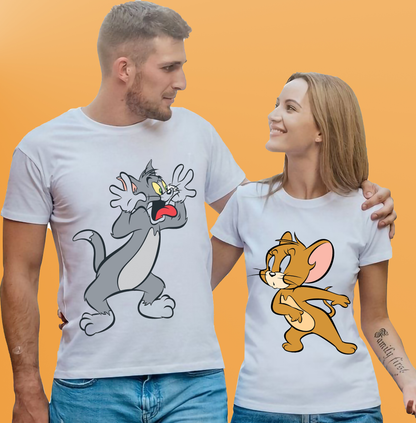 VLAM Tom and Jerry Cartoon Print Couple Tshirt (Pack Of 2)