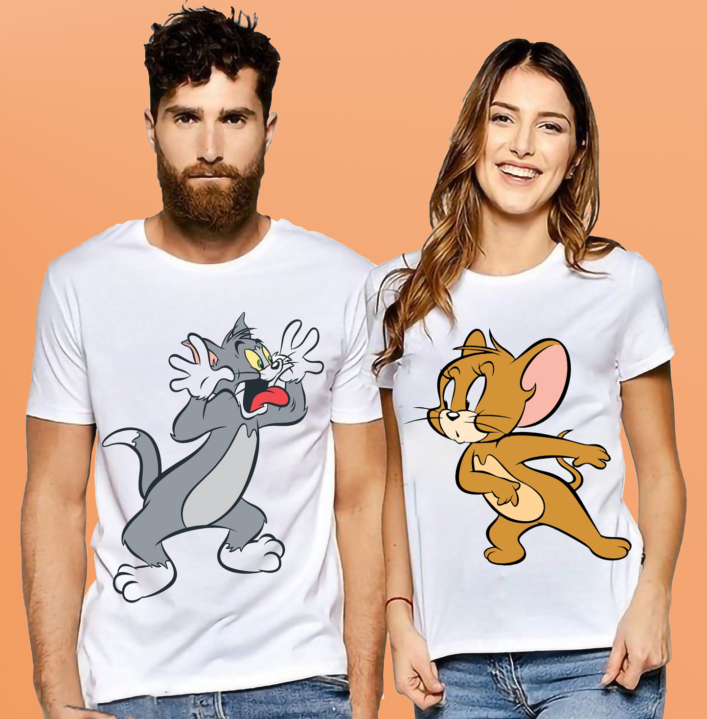 VLAM Tom and Jerry Cartoon Print Couple Tshirt (Pack Of 2)