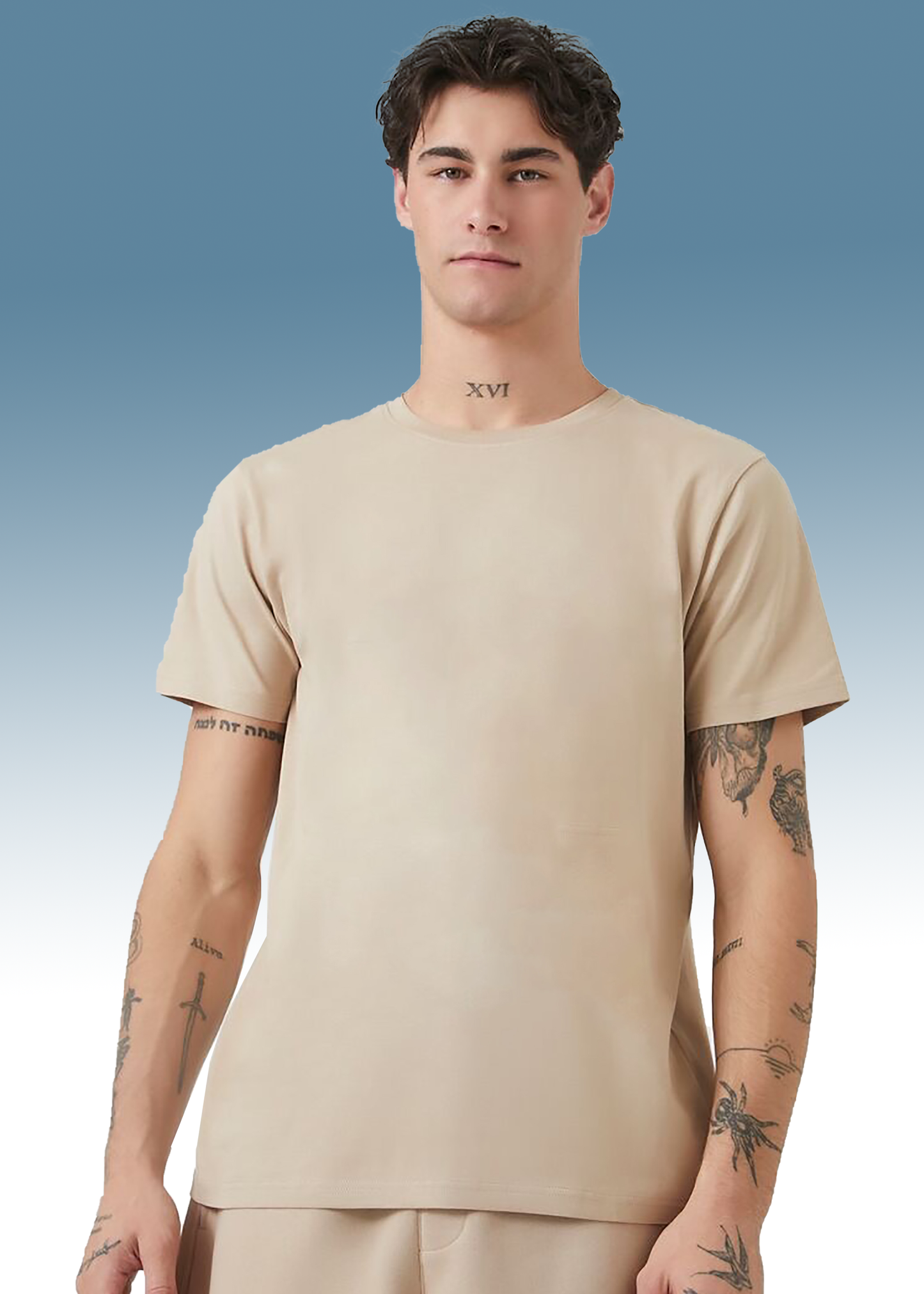 VLAM Regular Fit Beige Solid Tshirt