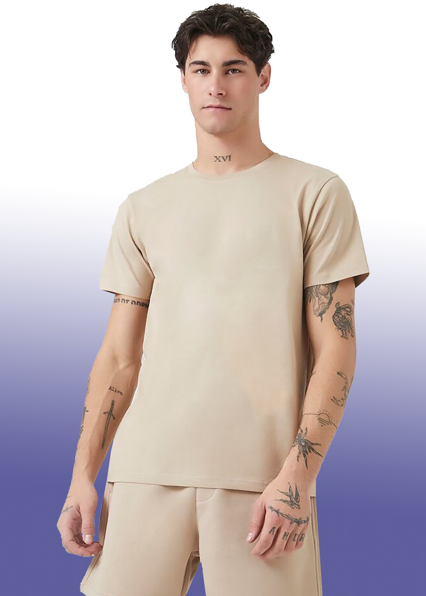 VLAM Regular Fit Beige Solid Tshirt