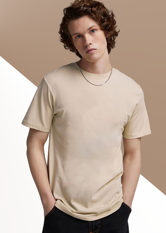 VLAM Regular Fit Beige Solid Tshirt