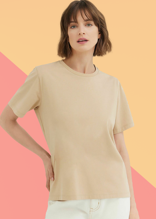 VLAM Regular Fit Beige Solid Tshirt