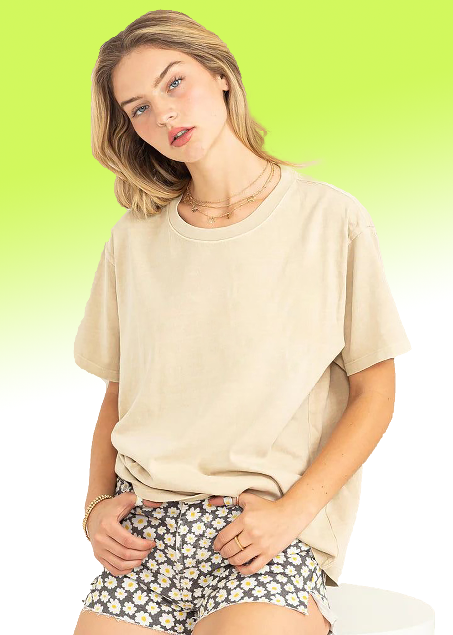 VLAM Solid Beige Oversized Tshirt