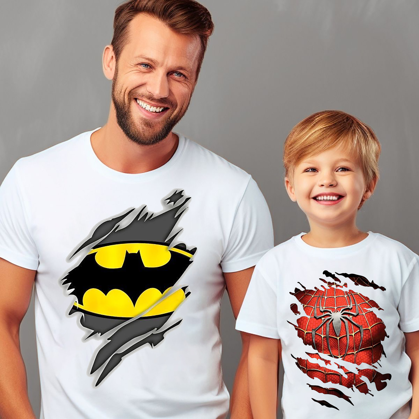 VLAM Spiderman and Batman Tshirt For Dad and Son