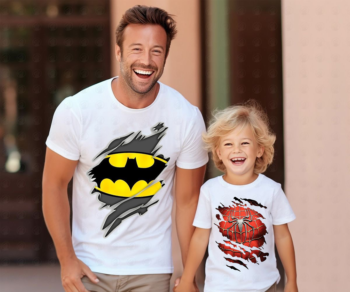 VLAM Spiderman and Batman Tshirt For Dad and Son