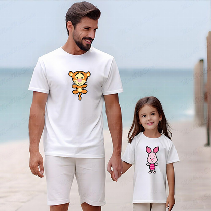 VLAM Cute Cartoon Print Dad and Daughter T-shirt