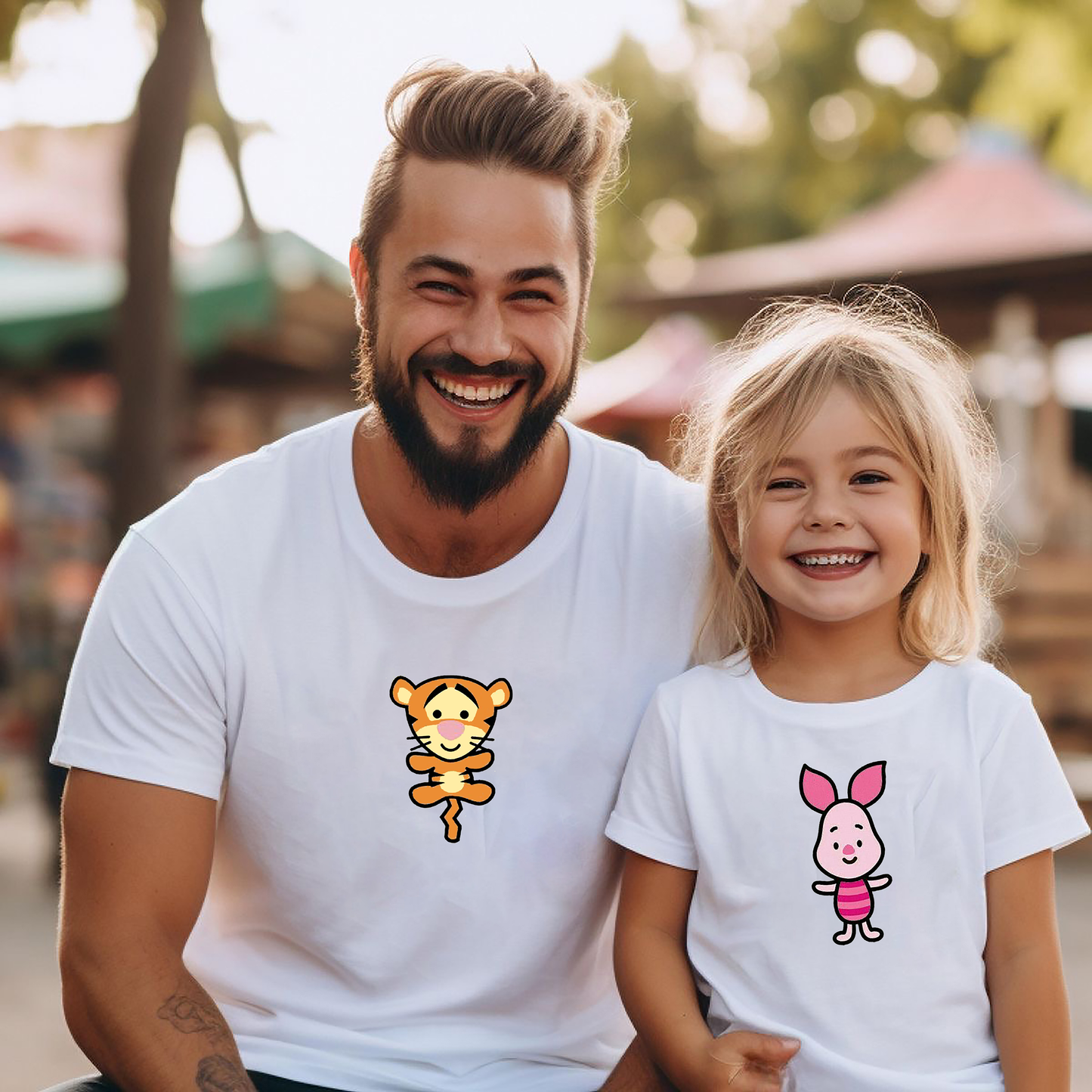 VLAM Cute Cartoon Print Dad and Daughter T-shirt