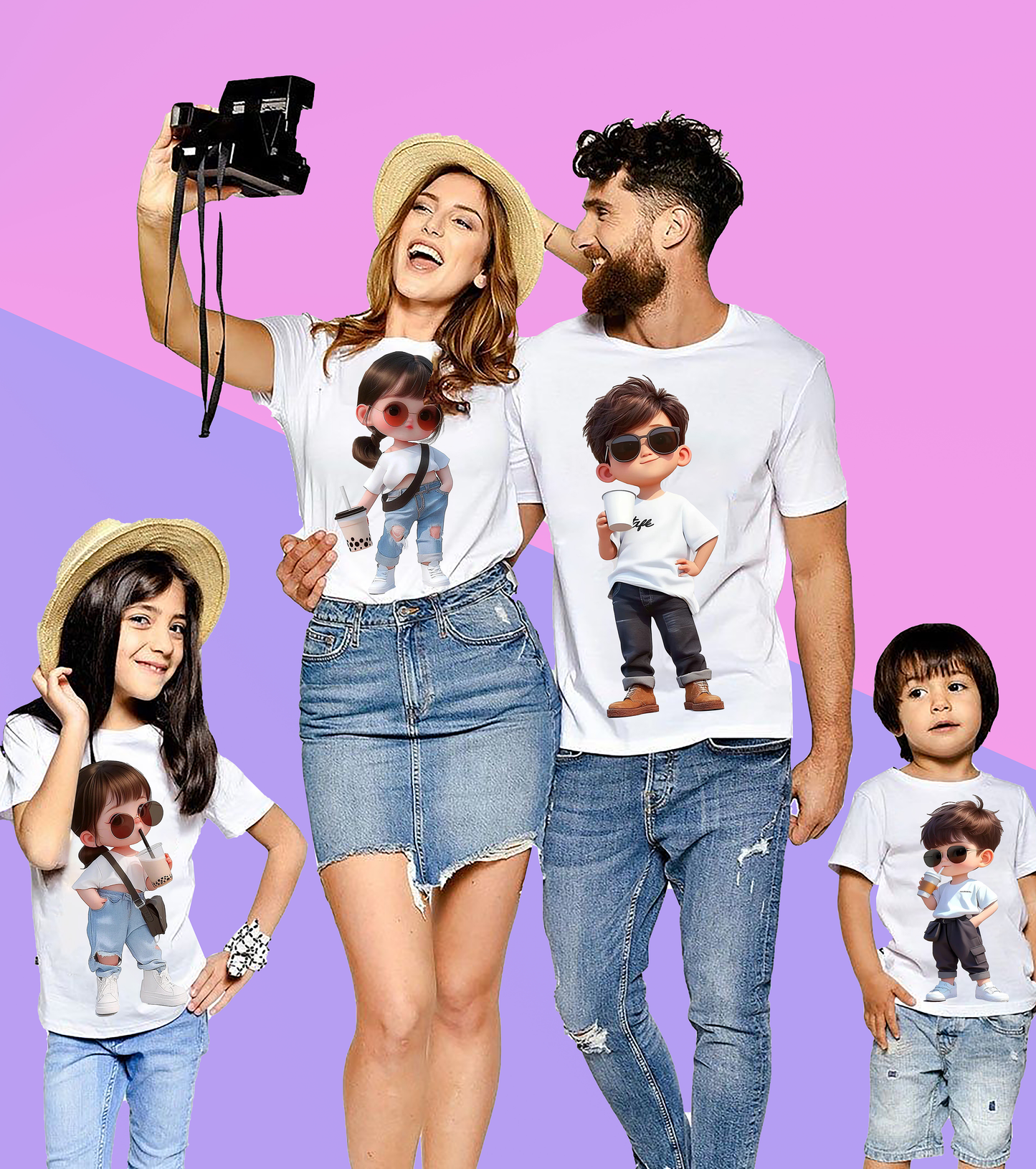 Animated Family Character Print Tshirt (Pack Of 4)