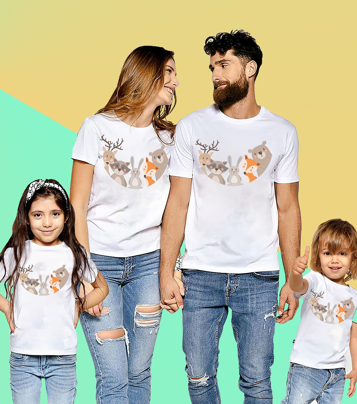 Cute Animal Print Graphic Family Tshirt (Pack Of 4)
