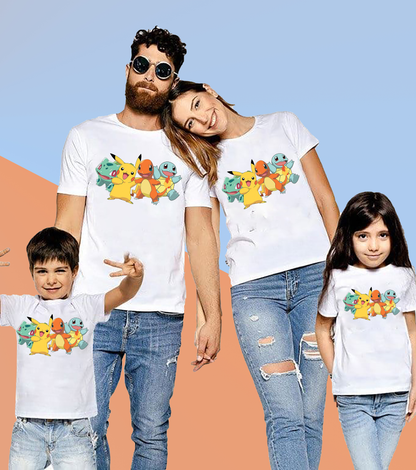 VLAM Pokemon Characters Print Family Tshirt (Pack Of 4)