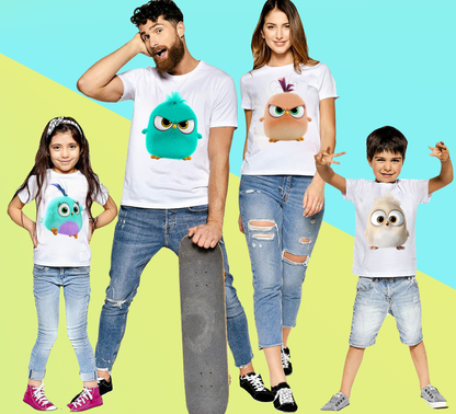 Funny Angry Birds Print Graphic Family Tshirt (Pack Of 4)