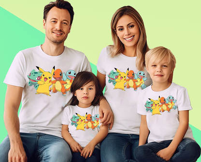 VLAM Pokemon Characters Print Family Tshirt (Pack Of 4)