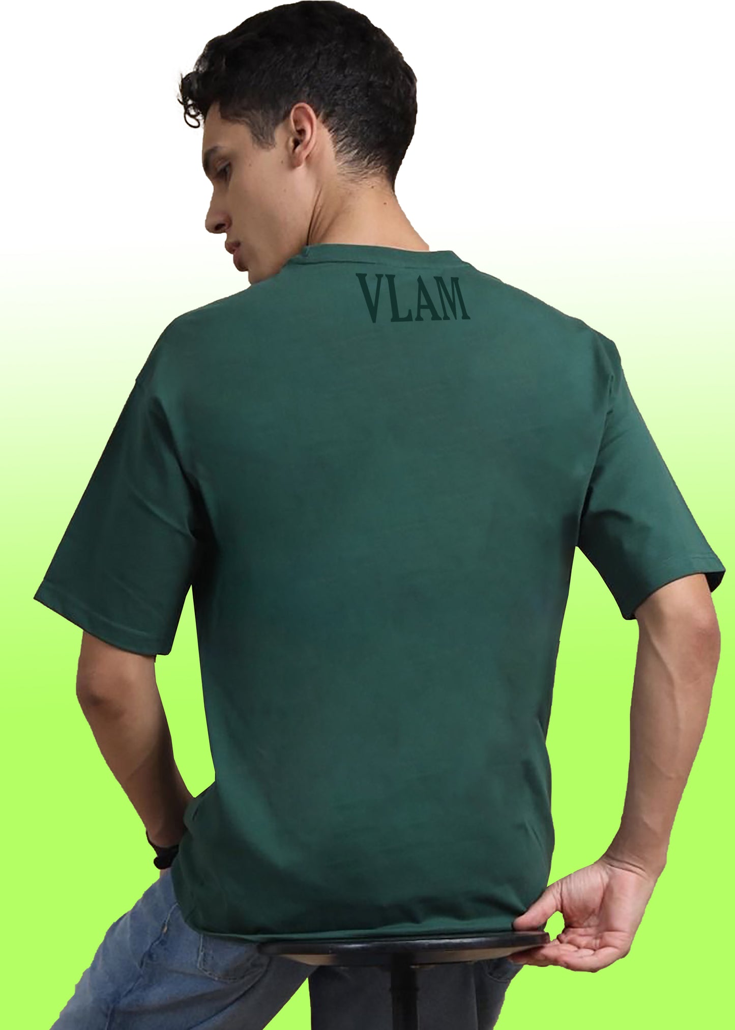 VLAM Bottle Green Solid Oversized Tshirt