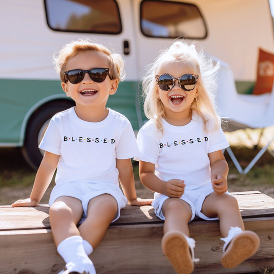 VLAM Blessed Print Cute Kids Tshirt  (Pack of 2)