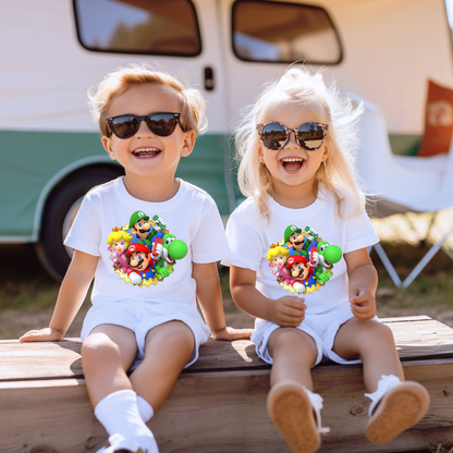 VLAM Mario Cartoon Print Kids Tshirt  (Pack of 2)