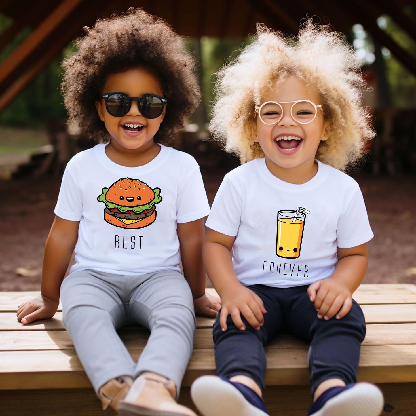 VLAM Foodie Friends Forever Kids Tshirt  (Pack of 2)