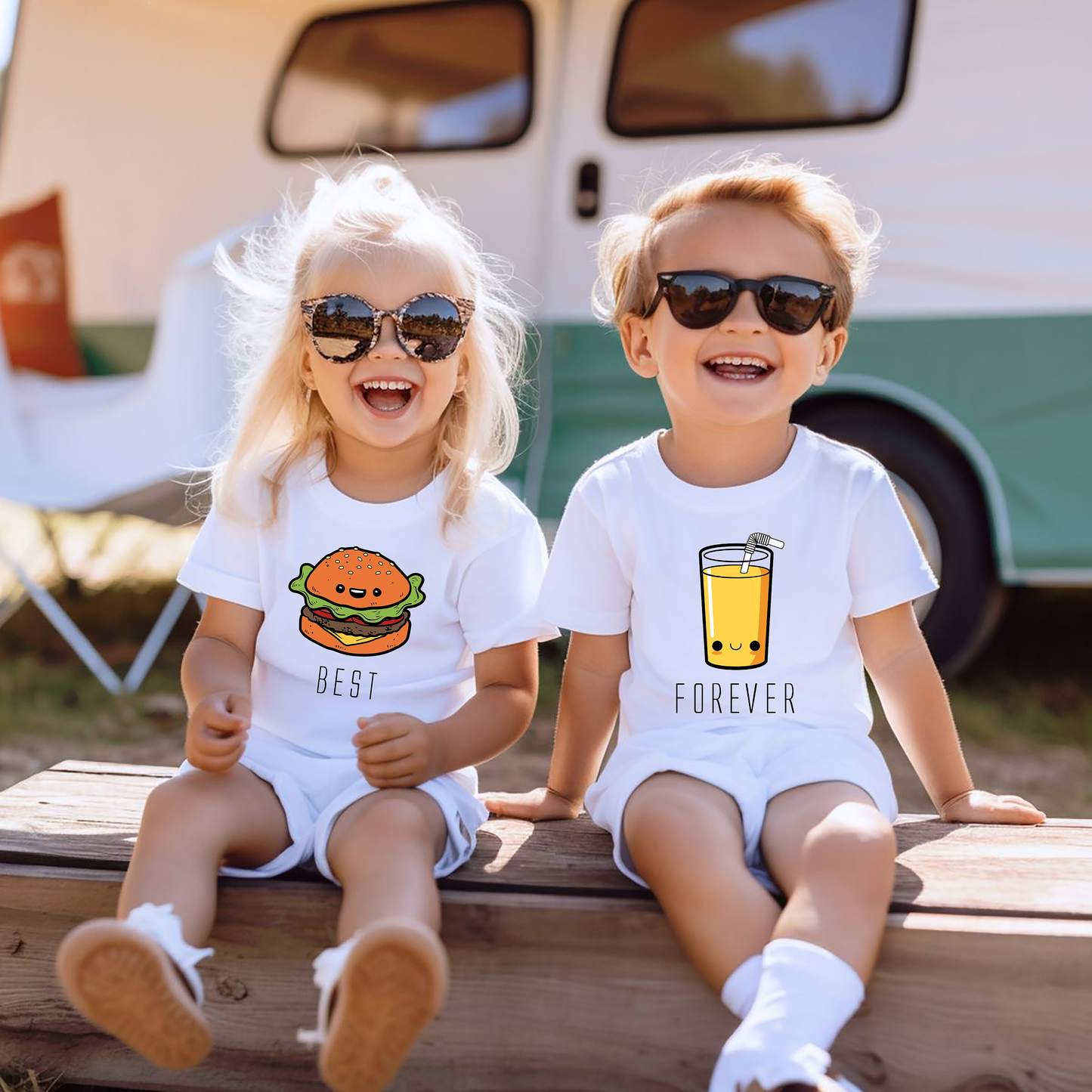 VLAM Foodie Friends Forever Kids Tshirt  (Pack of 2)