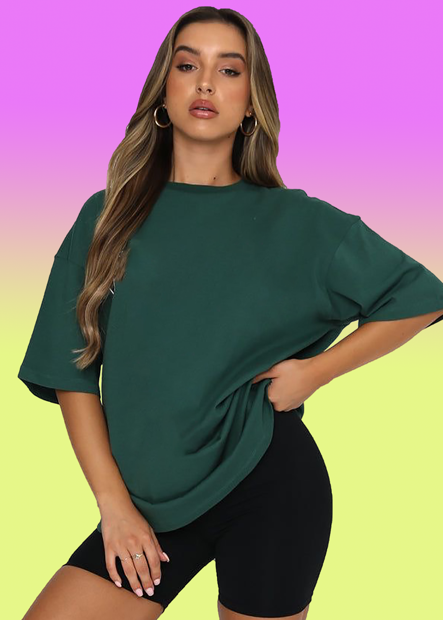 VLAM Bottle Green Solid Oversized Tshirt