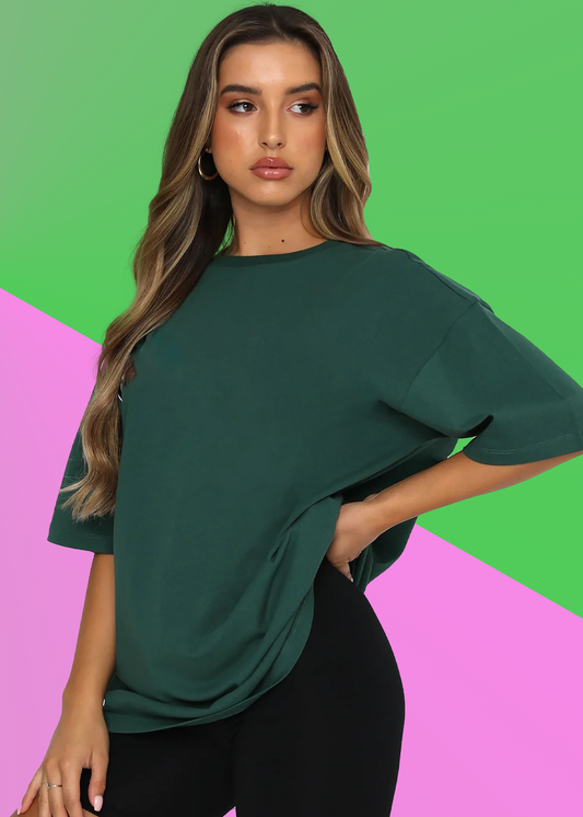 VLAM Bottle Green Solid Oversized Tshirt