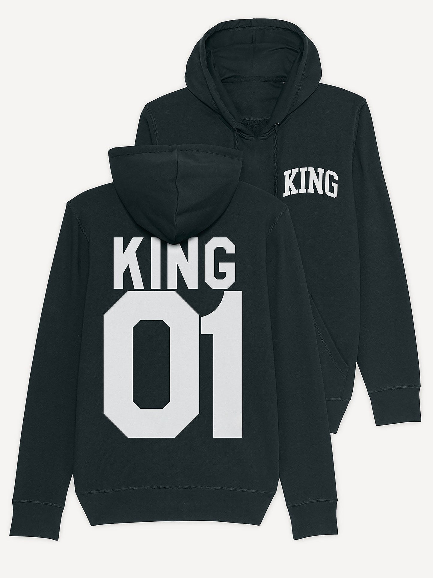 King and Queen Print Black Hoodie