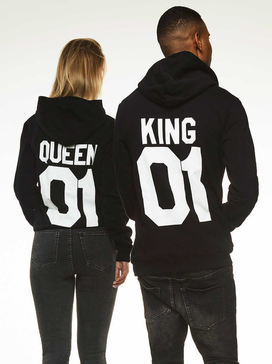 King and Queen Print Black Hoodie