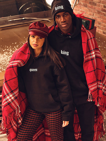 King and Queen Couple Print Black Hoodie