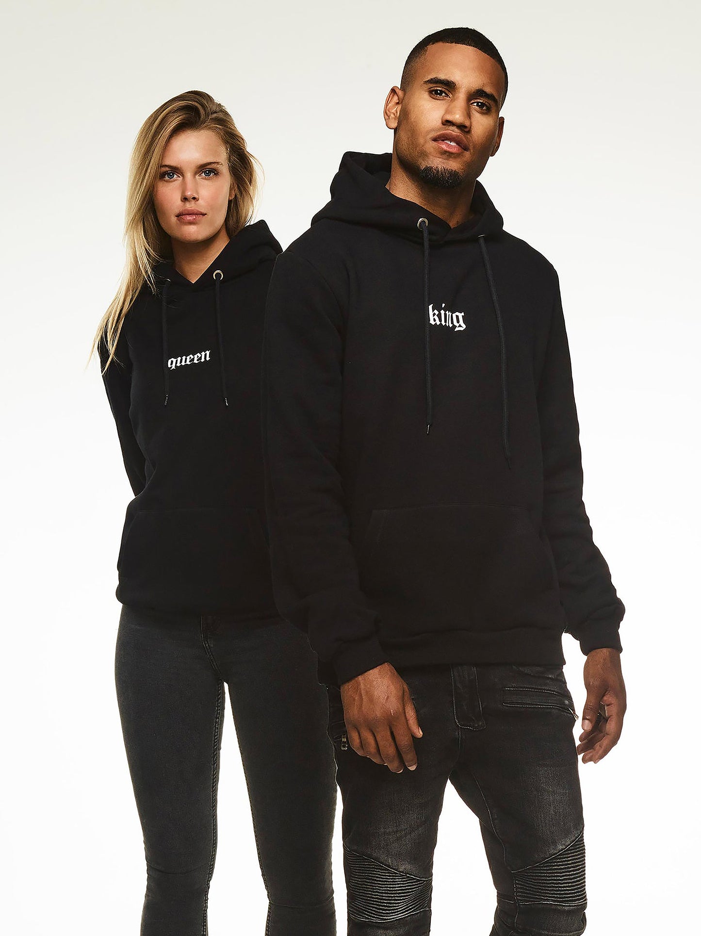 King and Queen Couple Print Black Hoodie