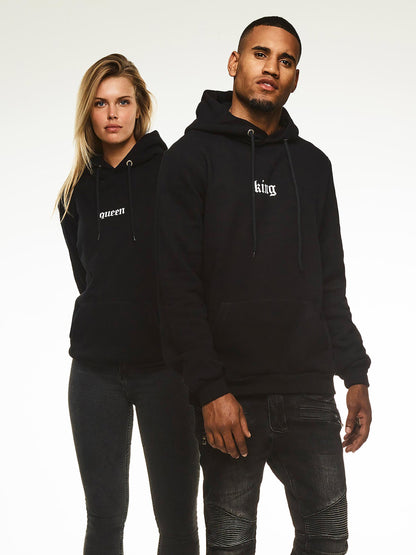 King and Queen Couple Print Black Hoodie