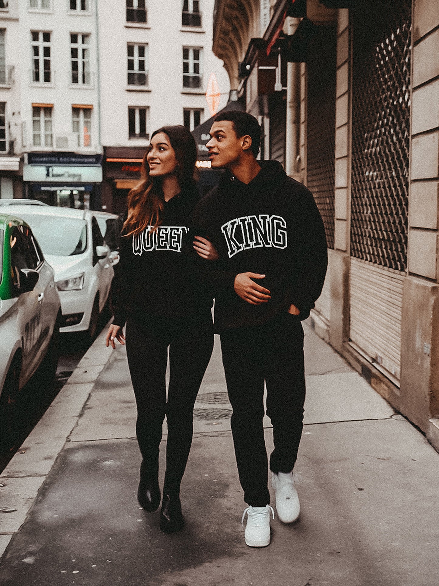 King and Queen Print Matching Couple Black Hoodie