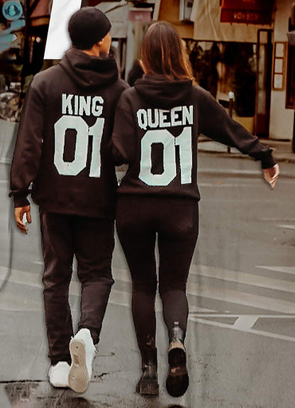 King and Queen Print Black Hoodie