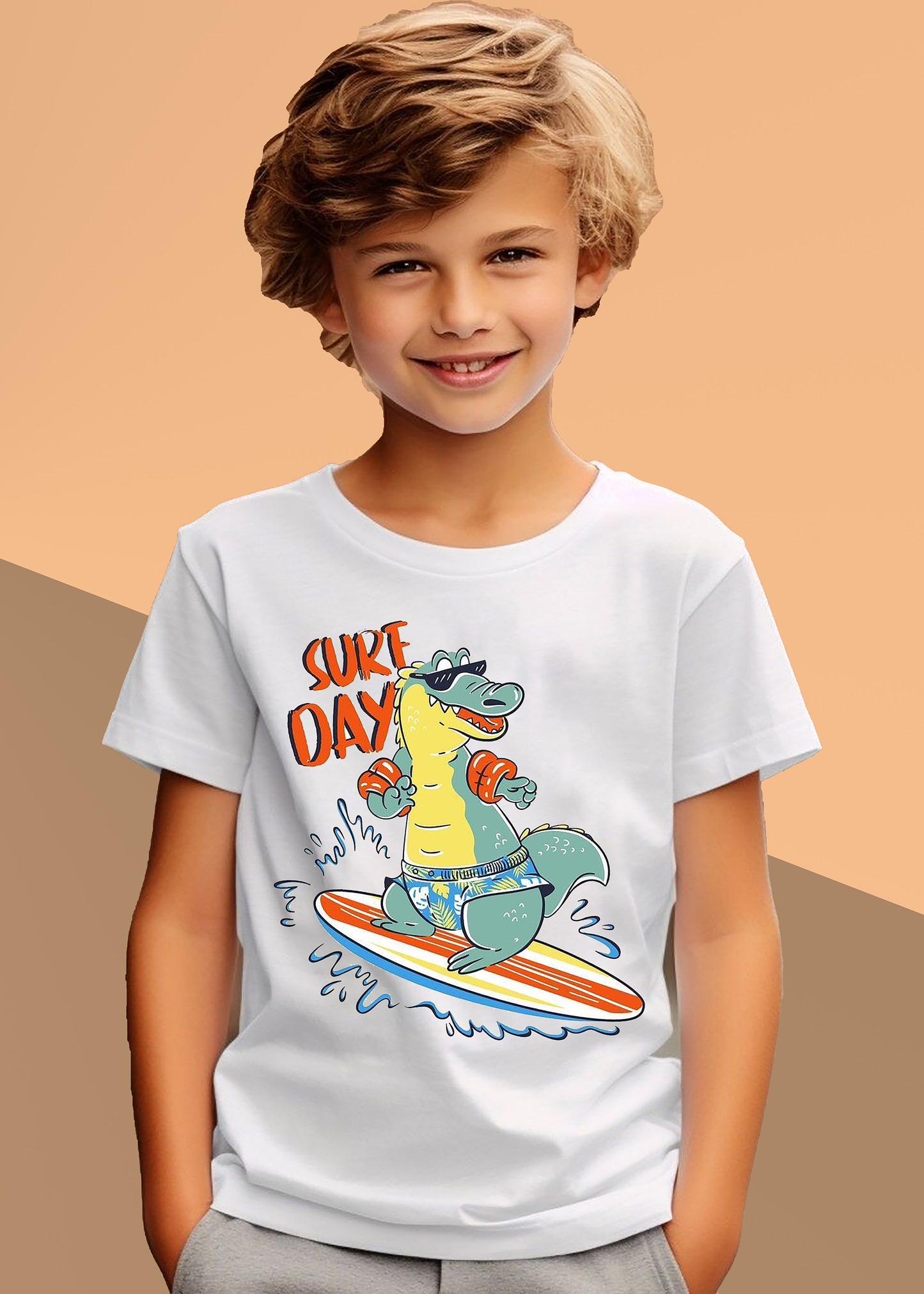 VLAM Dinosaur Surf Day Boys Cartoon Tshirt