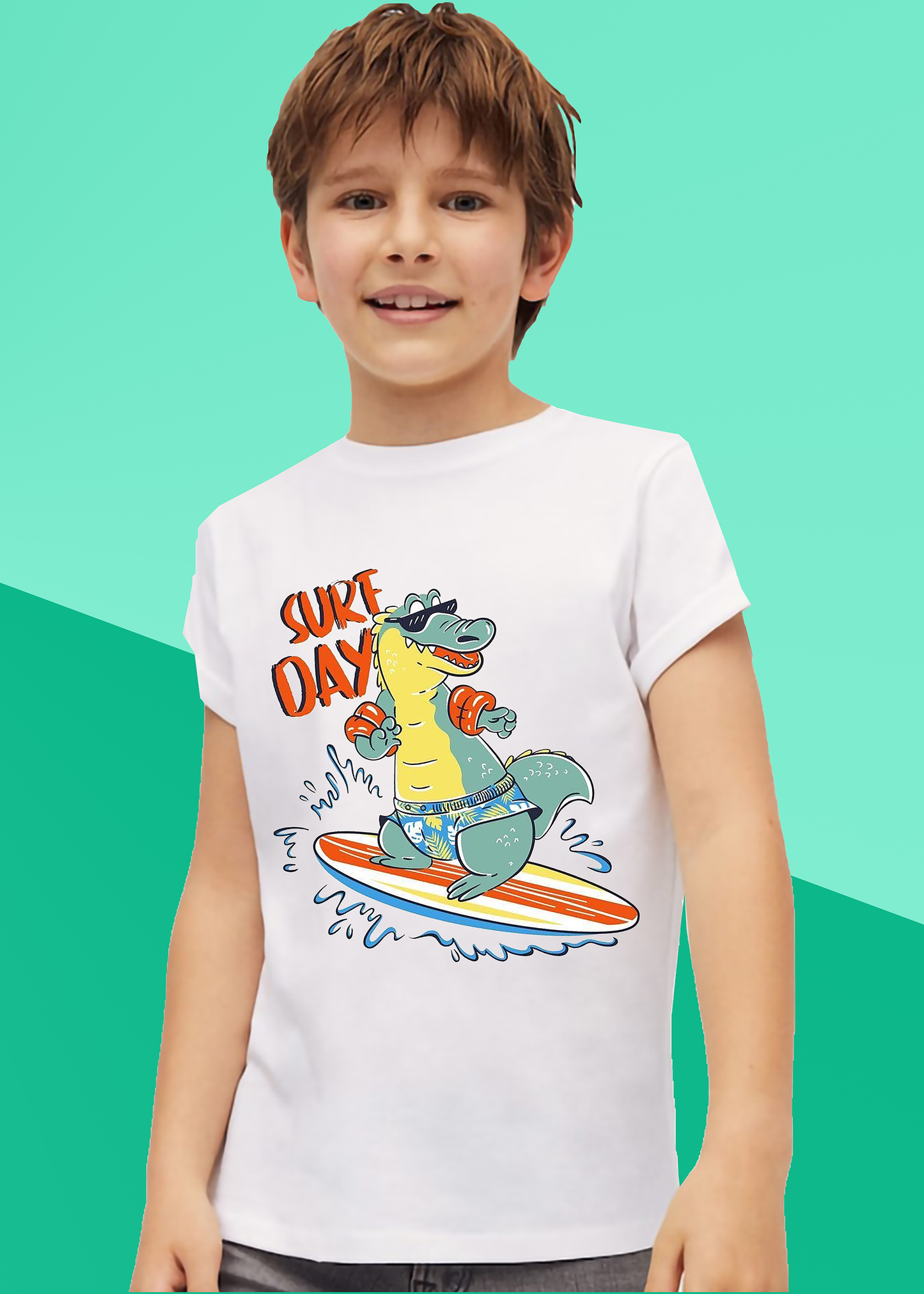 VLAM Dinosaur Surf Day Boys Cartoon Tshirt